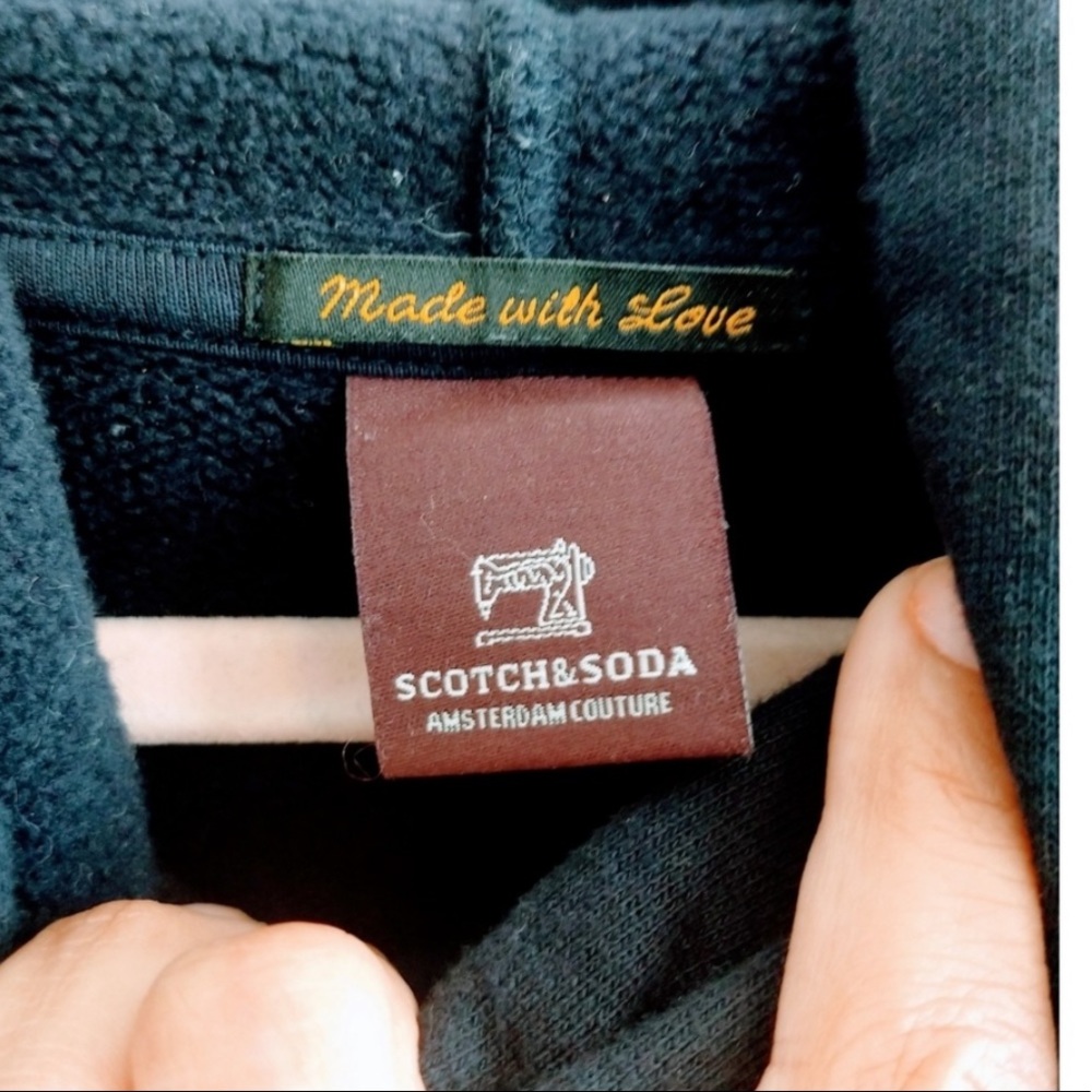Scotch & Soda blue white marbled patterned cowl neck hoodie pullover sweatshirt - Picture 3 of 5